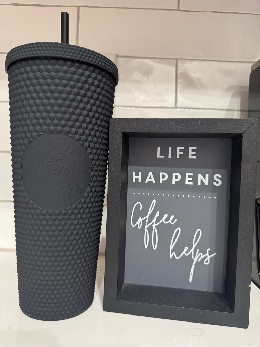 Starbucks Venti Matte Black Textured Studded Tumbler Cold Cup with Straw NWT